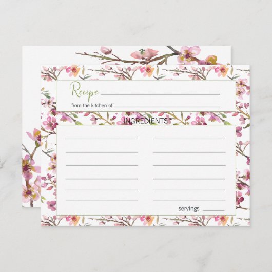 ピンクさくらんぼブロッサムエレガントなウェディングレシピカード ノートカード (正面/裏面)