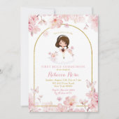 ピンクさくらんぼブロッサムガールファースト聖餐式 招待状 (正面)