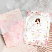 ピンクさくらんぼブロッサムガールファースト聖餐式 招待状