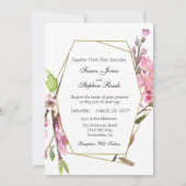 ピンクさくらんぼブロッサムシック金ゴールドフレ結婚ーム 招待状 (正面)