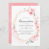 ピンクさくらんぼブロッサムジオメトリ春キンセアニラ 招待状 (正面/裏面)