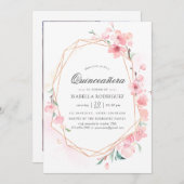 ピンクさくらんぼブロッサムジオメトリ春キンセアニラ 招待状 (正面/裏面)