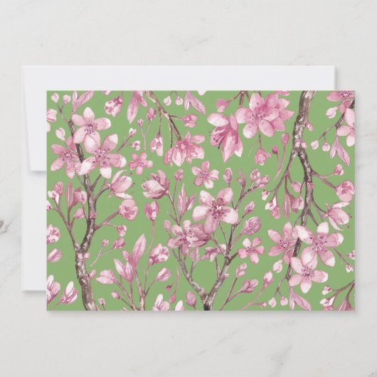 ピンクさくらんぼブロッサムフローラありがとうフォトカード サンキューカード (裏面)