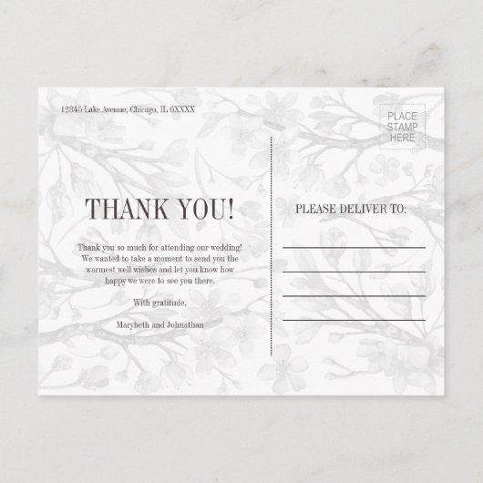 ピンクさくらんぼブロッサムフローラありがとう写真 インビテーションポストカード (裏面)