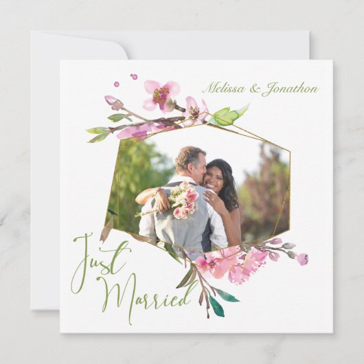 ピンクさくらんぼブロッサムフローラたった今結婚しました シーズンカード (正面)