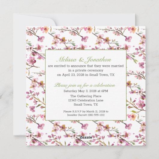 ピンクさくらんぼブロッサムフローラたった今結婚しました シーズンカード (裏面)