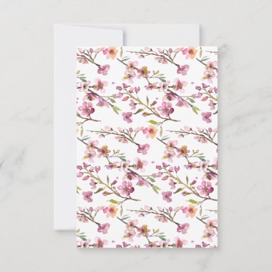 ピンクさくらんぼブロッサムフローラウェディングRSVPカード 出欠カード (裏面)