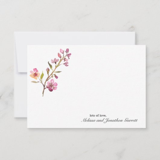 ピンクさくらんぼブロッサムフローラエレガントサンキューカード サンキューカード (裏面)