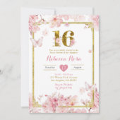 ピンクさくらんぼブロッサムフローラガール王室のスウィート16 招待状 (正面)