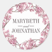 ピンクさくらんぼブロッサムフローラフレーム結婚式の引き出物 ラウンドシール (正面)