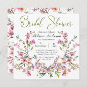 ピンクさくらんぼブロッサムフローラブライダルシャワー 招待状 (正面/裏面)