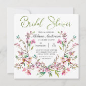 ピンクさくらんぼブロッサムフローラブライダルシャワー 招待状 (正面)