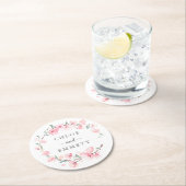 ピンクさくらんぼブロッサムフローラリース ラウンドペーパーコースター (インサイチュ)