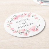 ピンクさくらんぼブロッサムフローラリース ラウンドペーパーコースター (アングル)