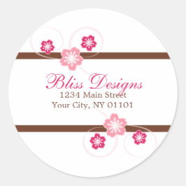 ピンクさくらんぼブロッサムフローラ差出人住所シール ラウンドシール