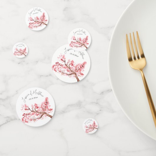 ピンクさくらんぼブロッサムフローラ水彩結婚式 コンフェッティ (グループ)