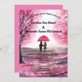 ピンクさくらんぼブロッサムフローラ結婚カップル 招待状 (正面/裏面)