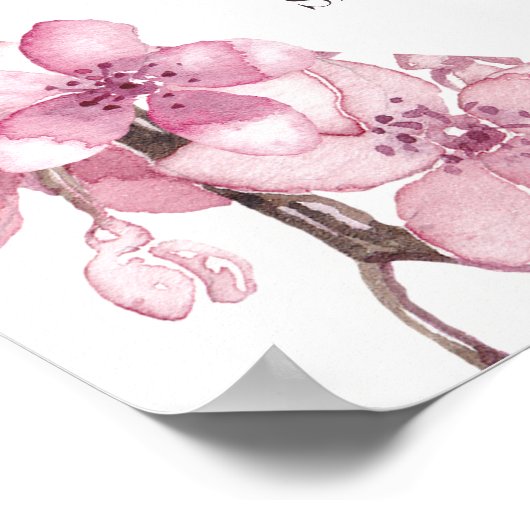 ピンクさくらんぼブロッサムフローラ結婚フレームへようこそ ポスター (角)