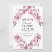 ピンクさくらんぼブロッサムフローラ結婚フレーム 招待状 (正面)