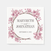 ピンクさくらんぼブロッサムフローラ結婚リースズナプキン スタンダードカクテルナプキン (正面)