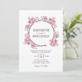 ピンクさくらんぼブロッサムフローラ結婚リース 招待状 (スタンド正面)