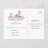 ピンクさくらんぼブロッサムフローラ結婚式RSVPポストカード インビテーションポストカード (裏面)