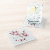 ピンクさくらんぼブロッサムフローラ ガラスコースター (アングル)