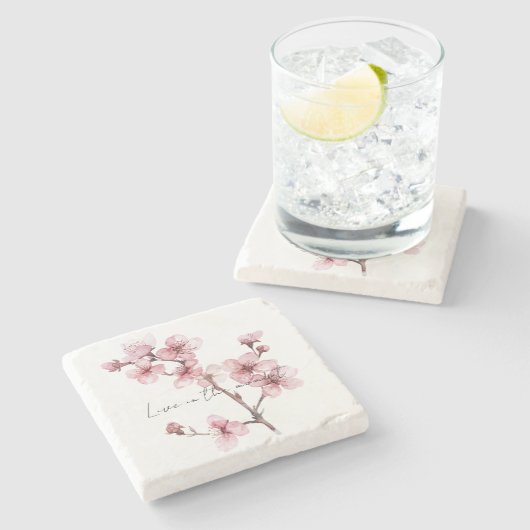 ピンクさくらんぼブロッサムフローラ ストーンコースター (横)