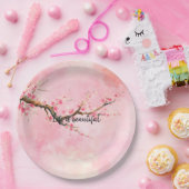 ピンクさくらんぼブロッサムフローラ ペーパープレート (パーティー)