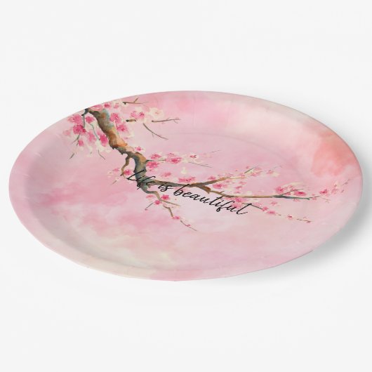 ピンクさくらんぼブロッサムフローラ ペーパープレート (アングル)