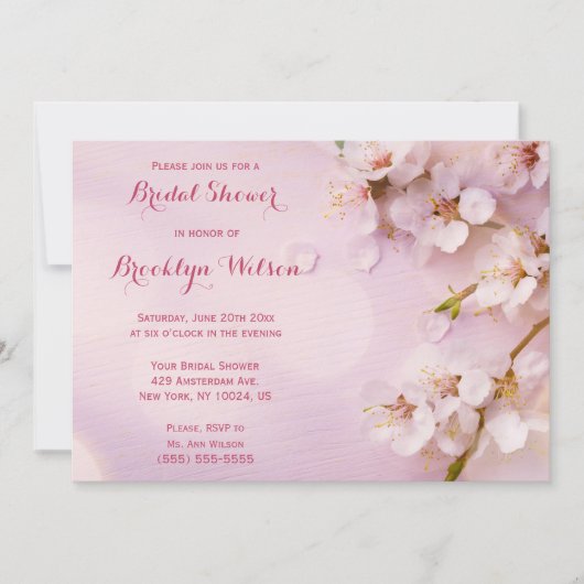 ピンクさくらんぼブロッサムブライダルシャワー招待状 招待状 (正面)