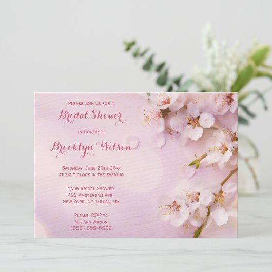 ピンクさくらんぼブロッサムブライダルシャワー招待状 招待状 (スタンド正面)