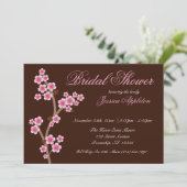 ピンクさくらんぼブロッサムブラウンブライダルシャワー 招待状 (スタンド正面)