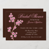 ピンクさくらんぼブロッサムブラウンブライダルシャワー 招待状 (正面/裏面)