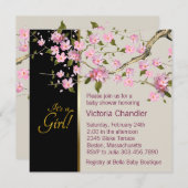 ピンクさくらんぼブロッサムベビーシャワー招待状 招待状 (正面/裏面)