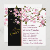 ピンクさくらんぼブロッサムベビーシャワー招待状 招待状 (正面/裏面)