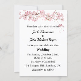 ピンクさくらんぼブロッサムミニマルゲイ結婚ズインビタット 招待状