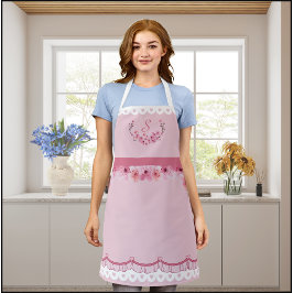 ピンクさくらんぼブロッサムモノグラムエプロン エプロン
