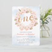 ピンクさくらんぼブロッサムリースガール1st誕生日 招待状 (スタンド正面)