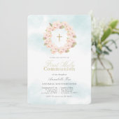 ピンクさくらんぼブロッサムリースファーストホーリーコミュニオン 招待状 (スタンド正面)