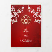 ピンクさくらんぼブロッサムレッド |写真中国の結婚の 三つ折り招待状 (カバー)