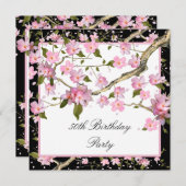 ピンクさくらんぼブロッサム女性50th誕生日パーティー 招待状 (正面/裏面)