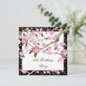 ピンクさくらんぼブロッサム女性50th誕生日パーティー 招待状 (スタンド正面)