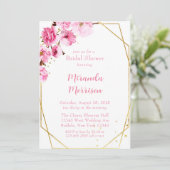 ピンクさくらんぼブロッサム幾何学ブライダルシャワー 招待状 (スタンド正面)