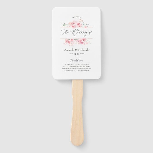 ピンクさくらんぼブロッサム幾何学春の結婚式 ハンドファン (正面)