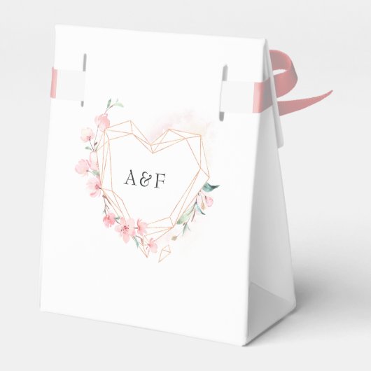 ピンクさくらんぼブロッサム幾何学春の結婚式 フェイバーボックス (裏面サイド)