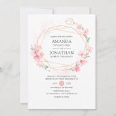 ピンクさくらんぼブロッサム幾何学春の結婚式 招待状 (正面)