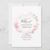 ピンクさくらんぼブロッサム幾何学的春の結婚式写真 招待状 (正面)