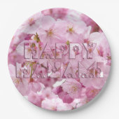 ピンクさくらんぼブロッサム日本のフェスティバルハッピーハナミ ペーパープレート (正面)