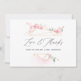 ピンクさくらんぼブロッサム春の結婚式写真 サンキューカード